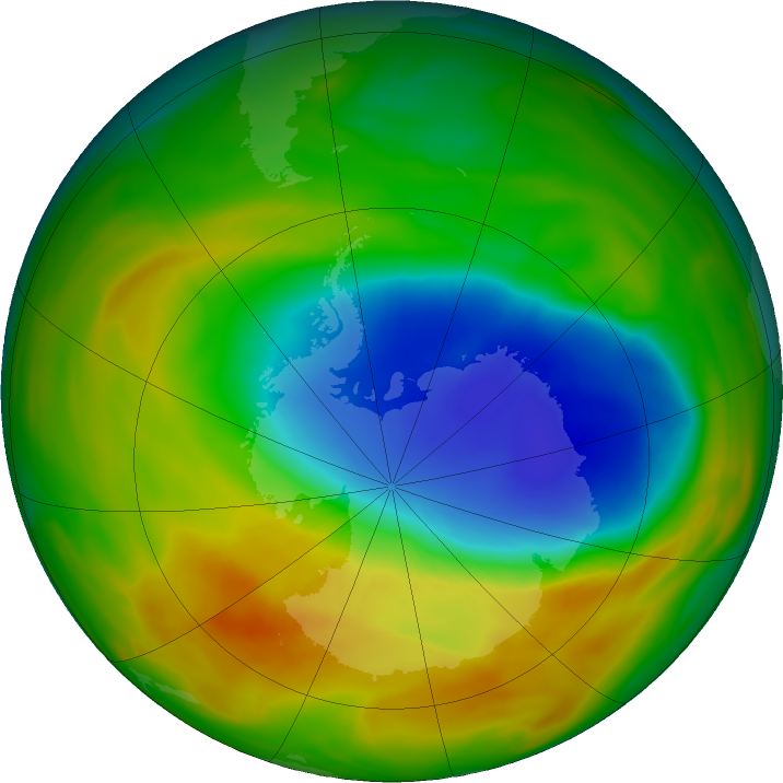 Antarctic ozone map for 22 October 2019
